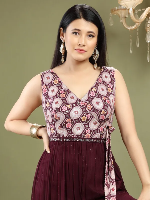 Georgette maroon jumpsuit for wedding
