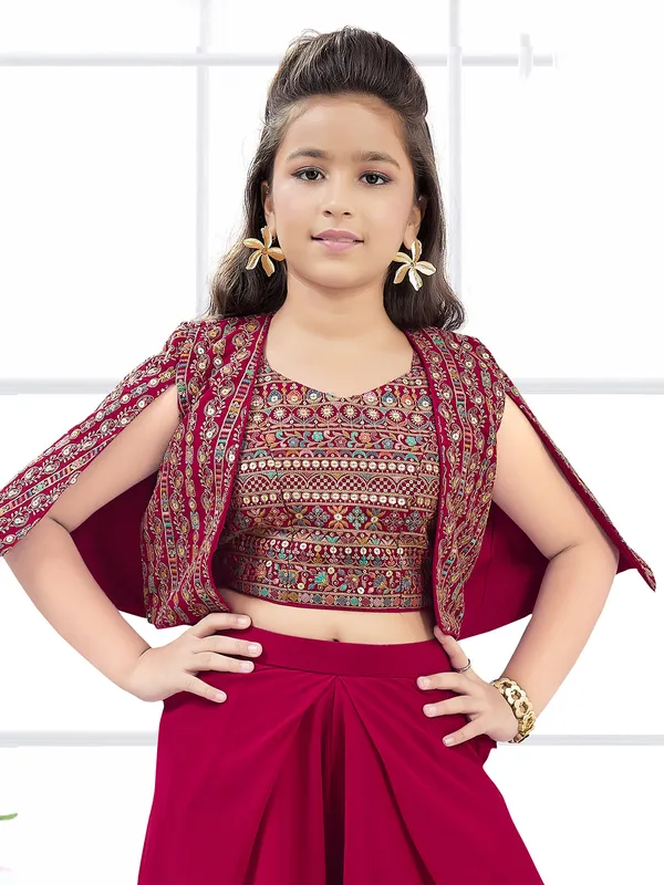 Georgette maroon palazzo suit for girls