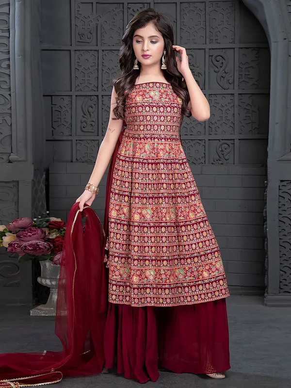 Georgette maroon printed palazzo set