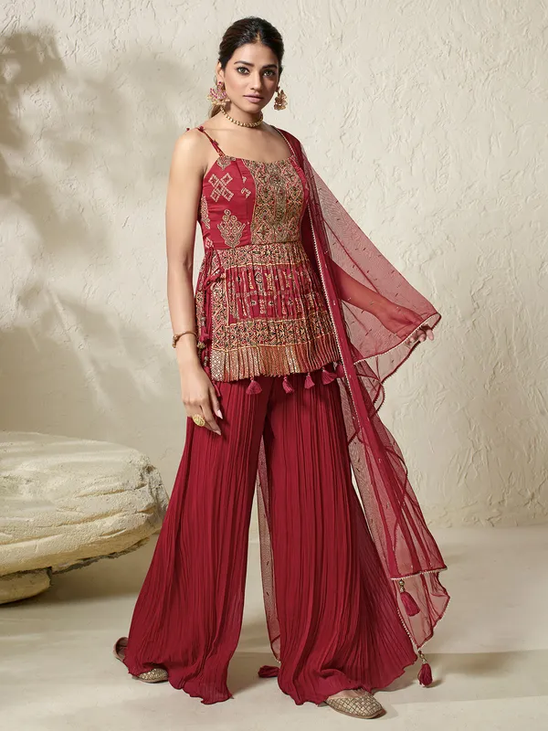 Georgette maroon printed palazzo suit