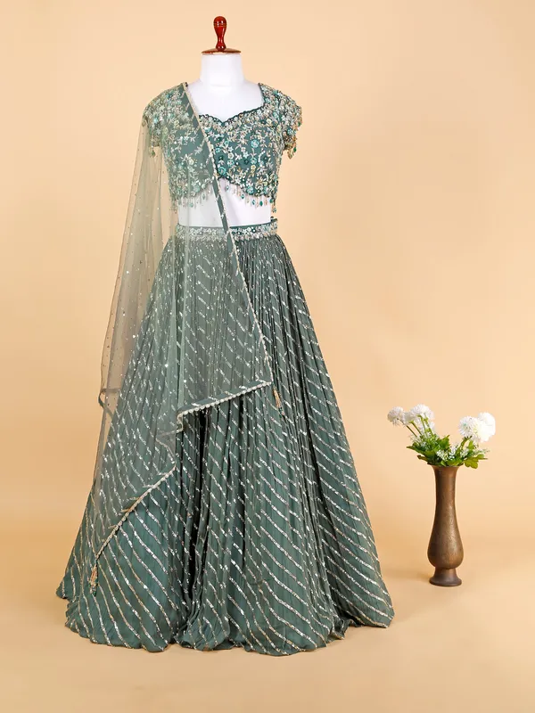 Georgette mehendi green lehenga choli