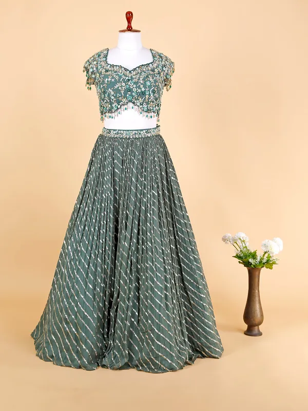 Georgette mehendi green lehenga choli