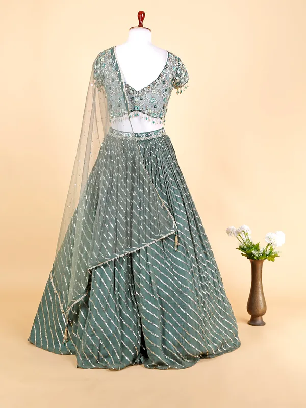 Georgette mehendi green lehenga choli