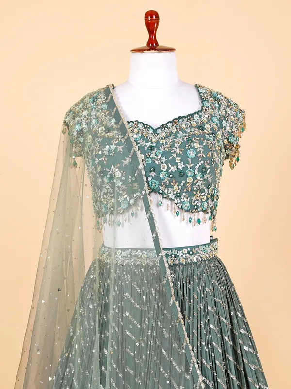 Georgette mehendi green lehenga choli