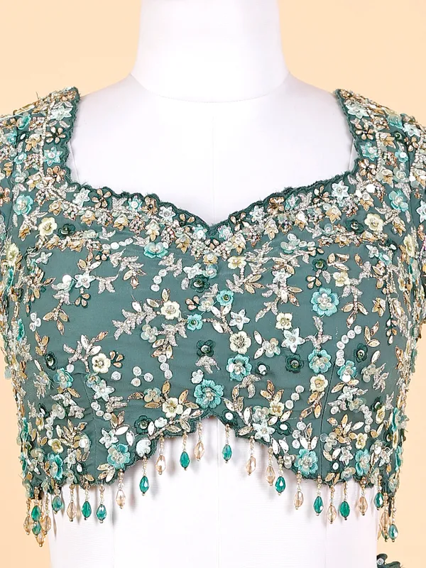 Georgette mehendi green lehenga choli