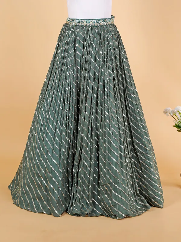 Georgette mehendi green lehenga choli