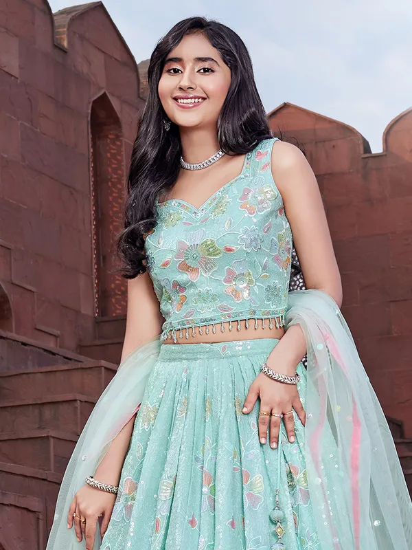Georgette mint green lehenga choli for girls
