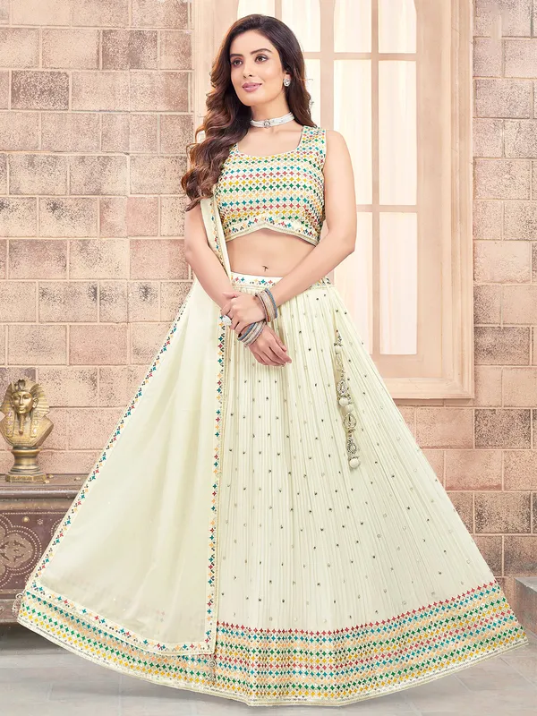 Georgette off-white embroidery lehenga choli