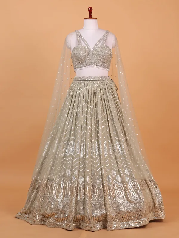 Georgette off white lehenga choli for reception
