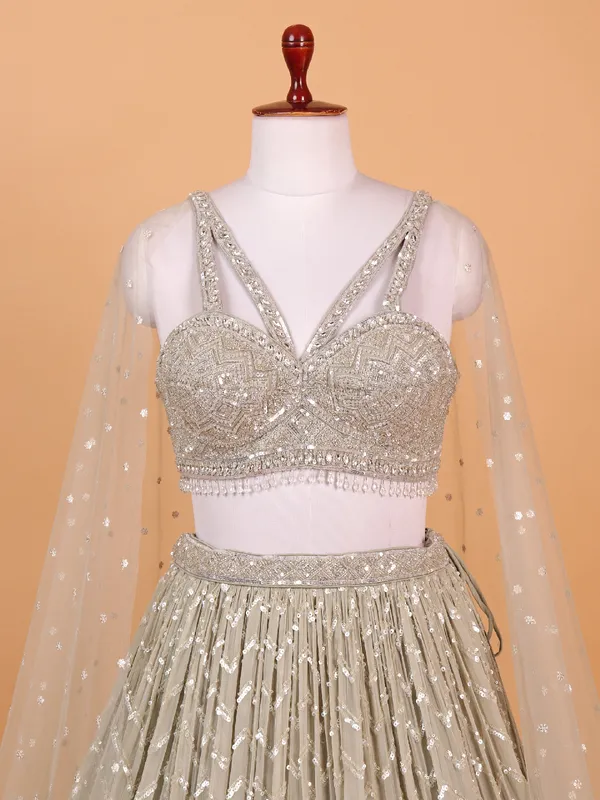 Georgette off white lehenga choli for reception