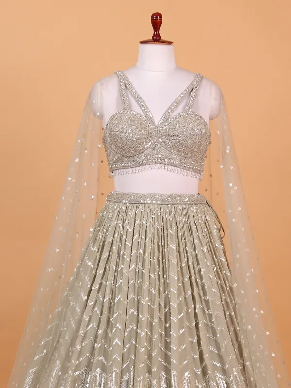 Georgette off white lehenga choli for reception