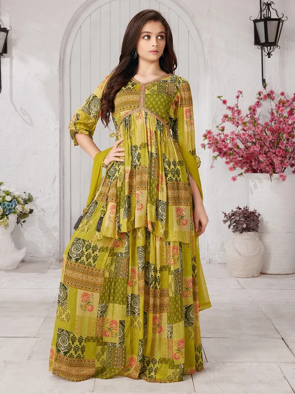 Georgette olive alia cut palazzo set