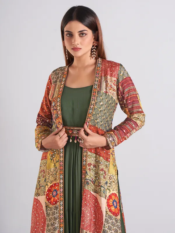 Georgette olive anarkali salwar suit