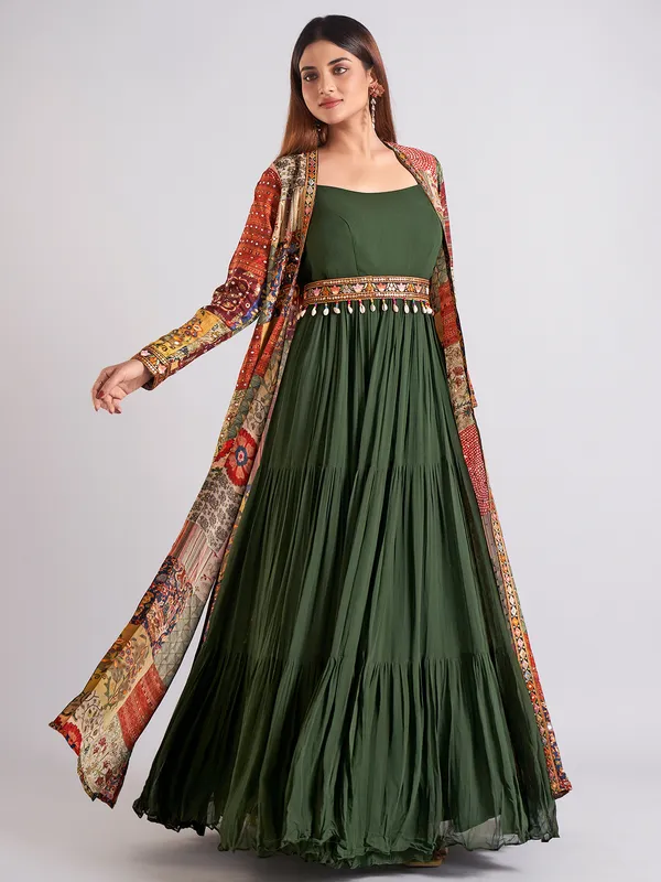 Georgette olive anarkali salwar suit