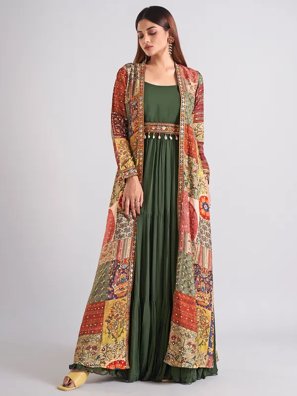 Georgette olive anarkali salwar suit