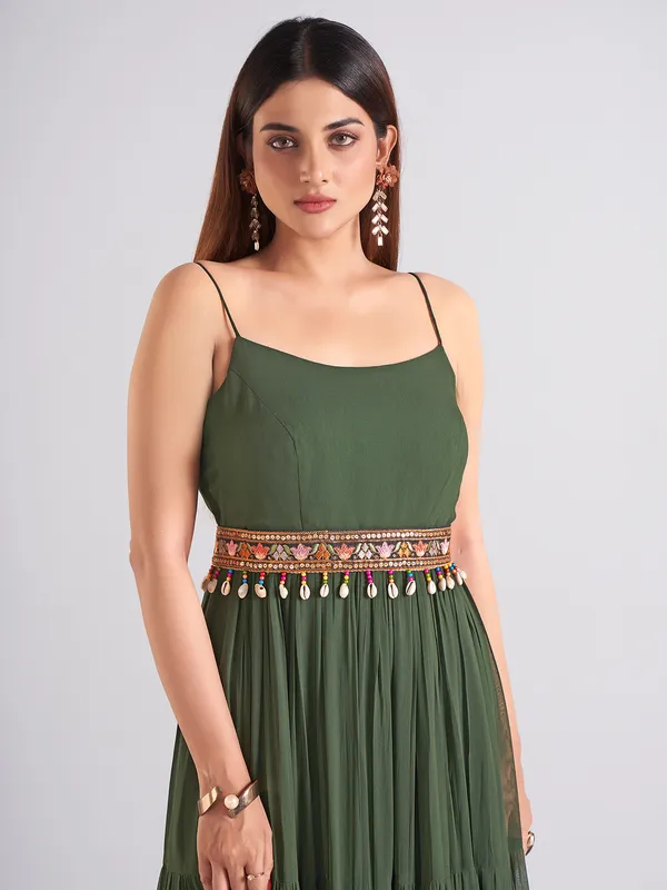 Georgette olive anarkali salwar suit
