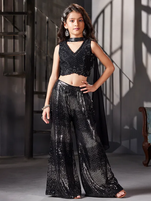 Georgette palazzo suit for girls in black