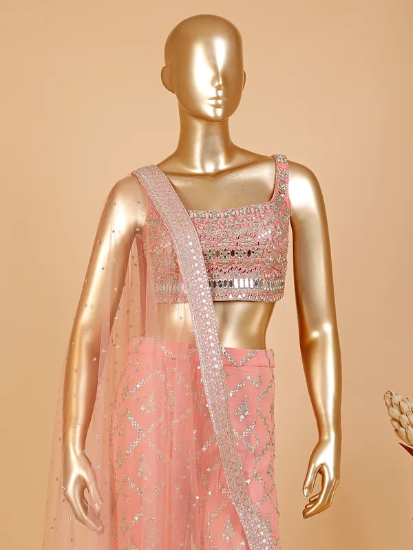 Georgette peach crop top style palazzo suit