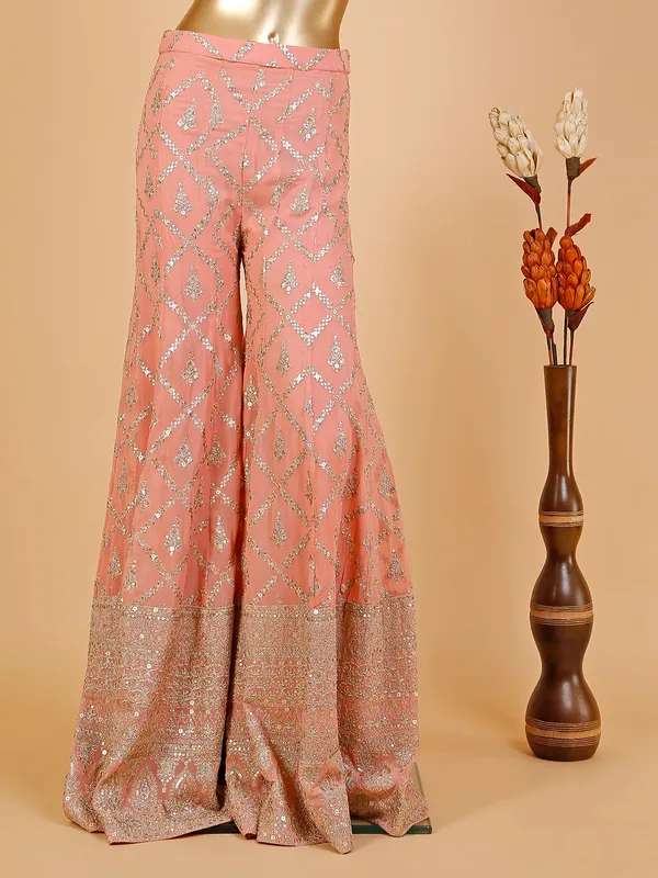 Georgette peach crop top style palazzo suit