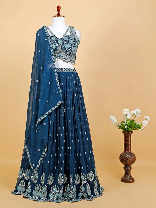 Georgette peacock blue lehenga choli