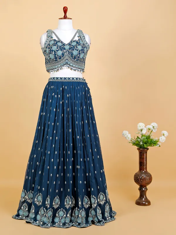 Georgette peacock blue lehenga choli