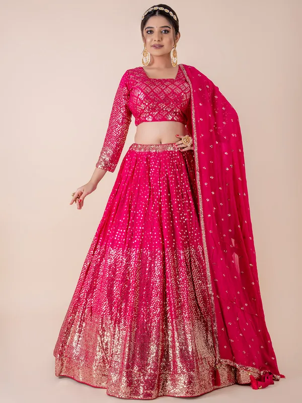 Georgette pink lehenga choli with sequins work