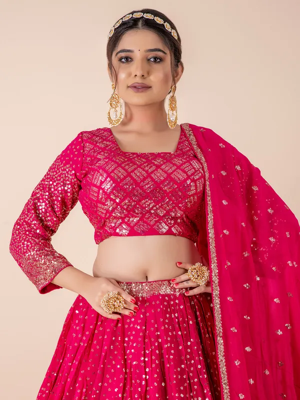Georgette pink lehenga choli with sequins work