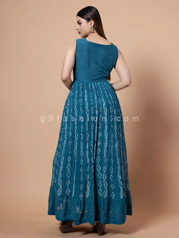 Georgette printed anarkali suit in blue