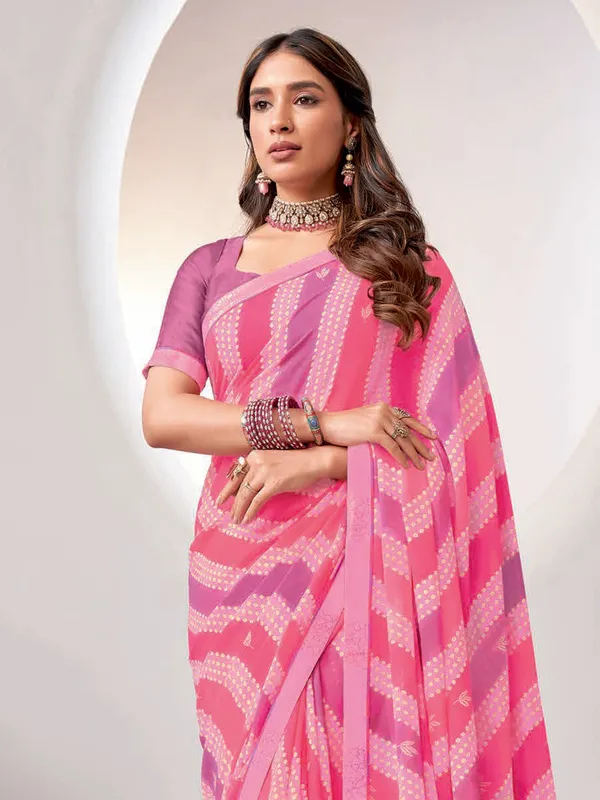 Georgette printed baby pink saree