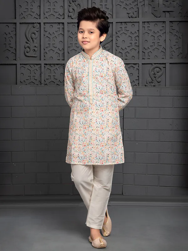 Georgette printed kurta suit in off white