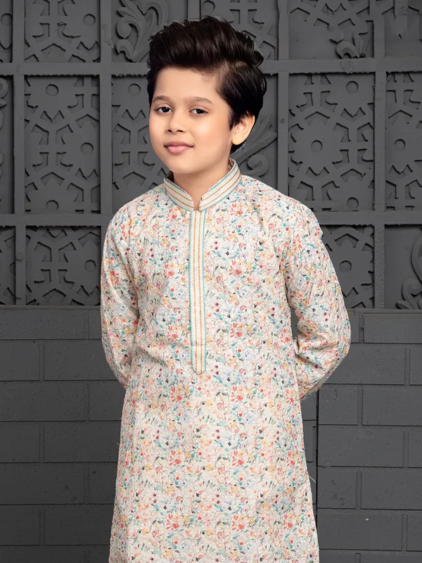 Georgette printed kurta suit in off white
