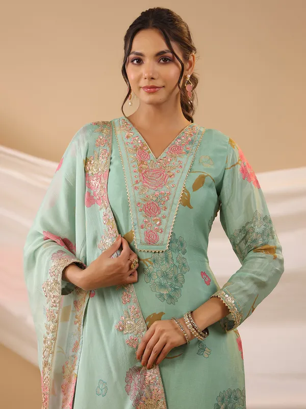 Georgette printed mint green sharara set