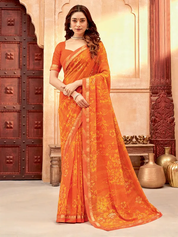 Georgette printed orange saree