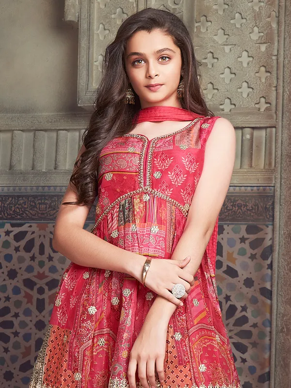 Georgette printed sharara suit in magenta