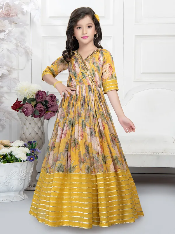 Georgette printed yellow wedding gown