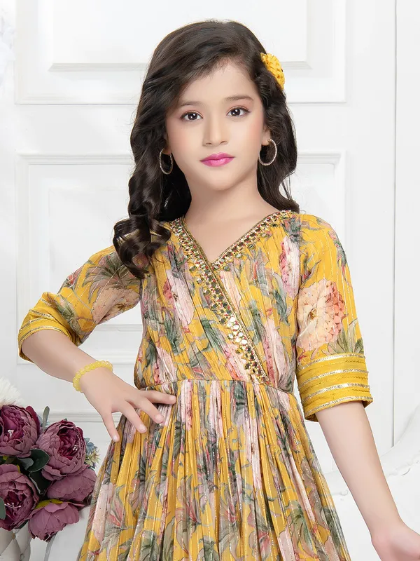 Georgette printed yellow wedding gown