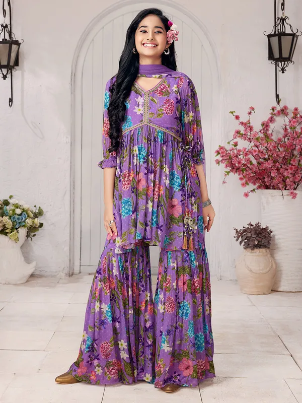 Georgette purple alia cut sharara set