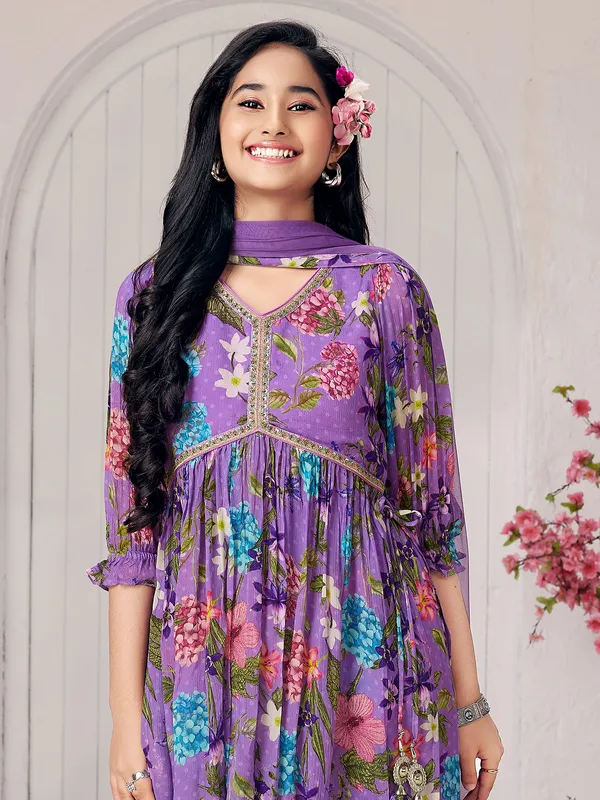 Georgette purple alia cut sharara set