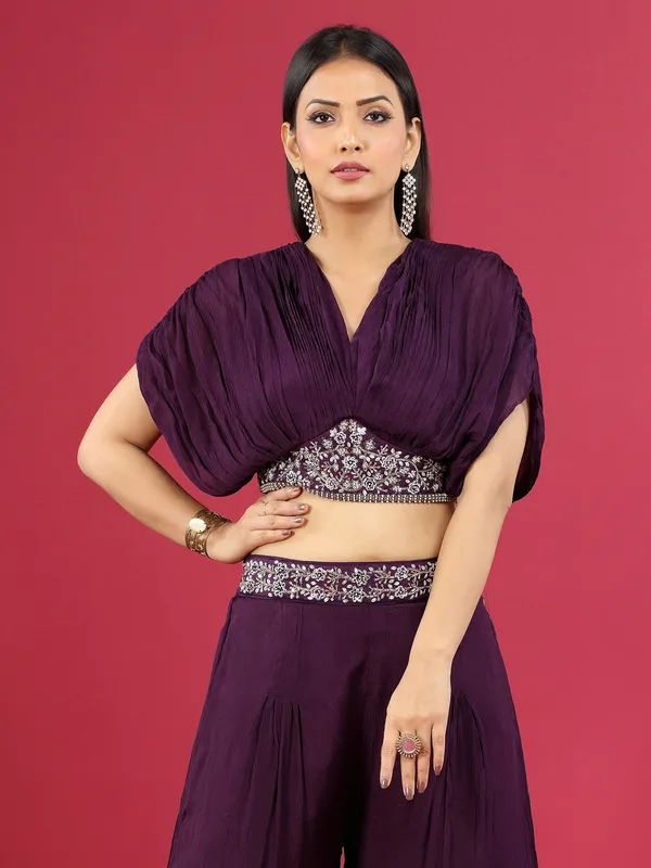 Georgette purple crop top with palazzo