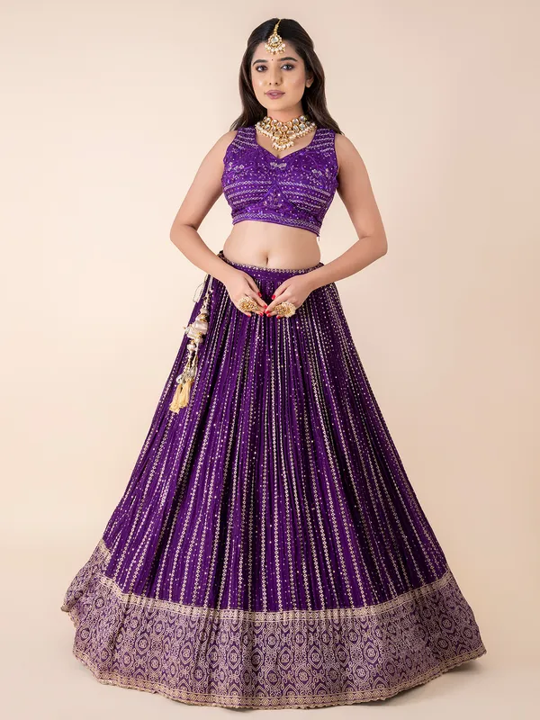 Georgette purple lehenga choli for wedding