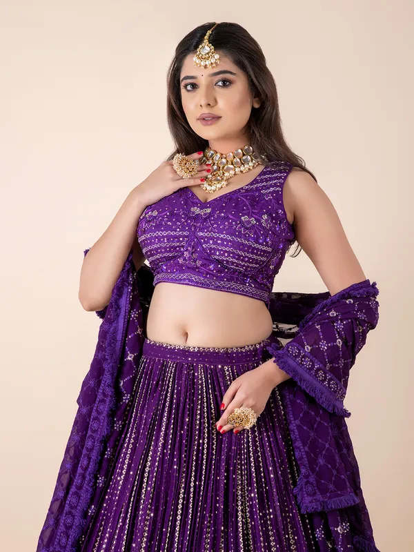 Georgette purple lehenga choli for wedding