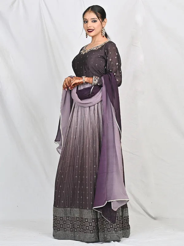 Georgette purple shaded anarkali suit