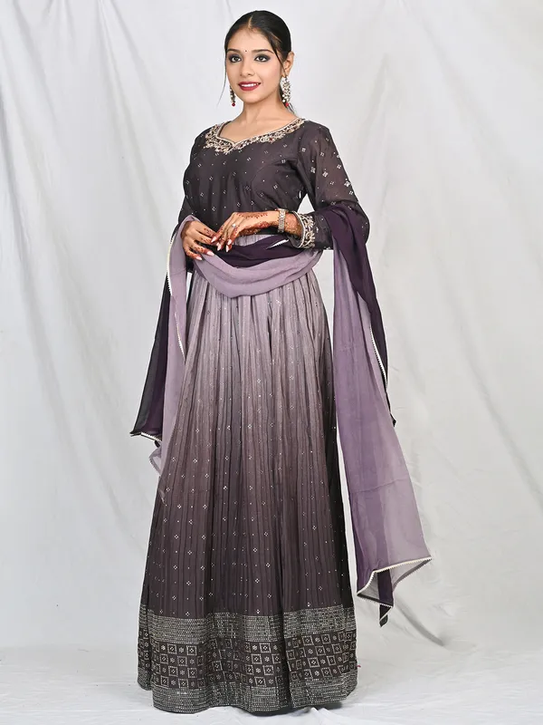 Georgette purple shaded anarkali suit