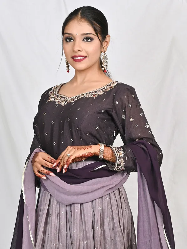 Georgette purple shaded anarkali suit