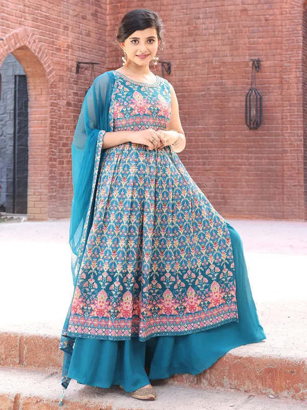 Georgette rama blue printed palazzo set