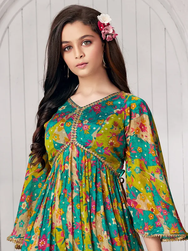 Georgette rama green alia cut sharara set