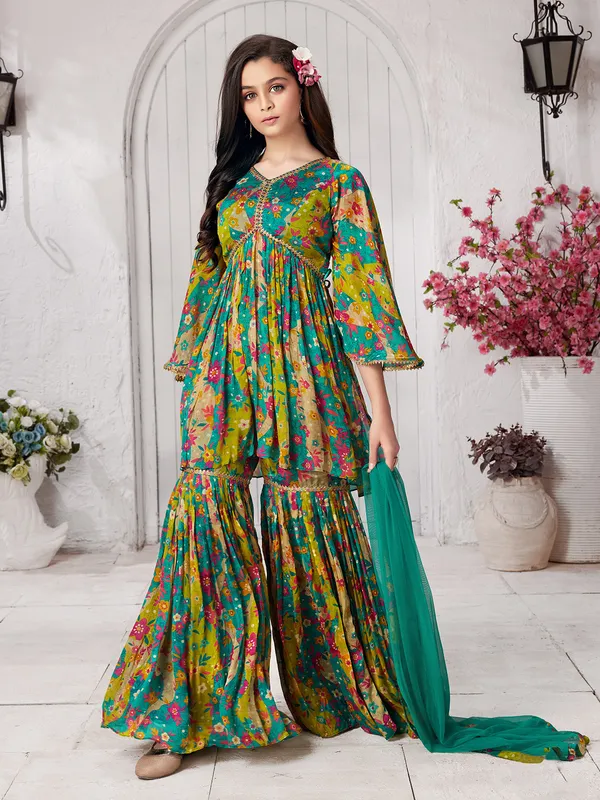 Georgette rama green alia cut sharara set