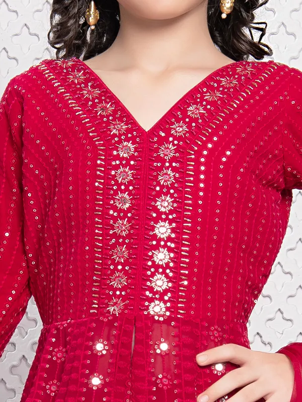 Georgette red palazzo sawar suit