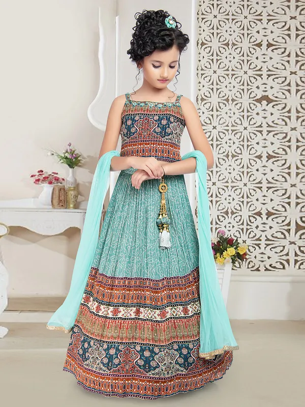 Georgette sea blue wedding wear lehenga choli