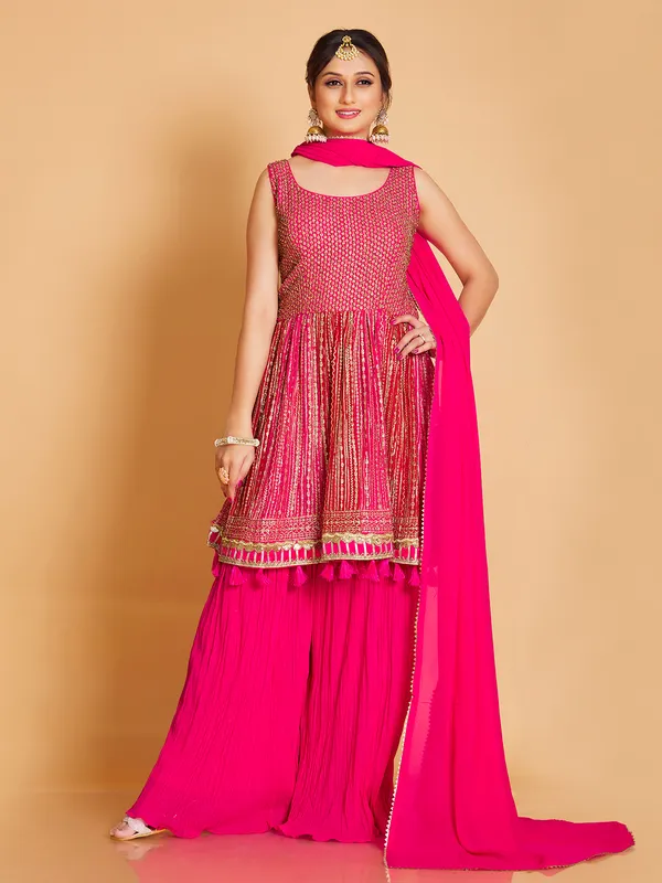 Georgette sharara suit in magenta